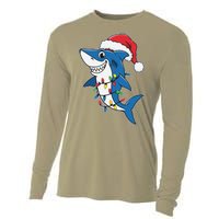 Santa Shark Christmas Lights Sharkmas Tree Xmas 2024 Cooling Performance Long Sleeve Crew