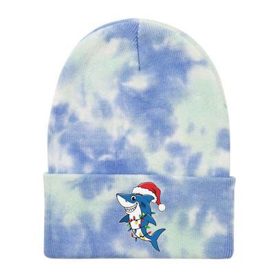 Santa Shark Christmas Lights Sharkmas Tree Xmas 2024 Tie Dye 12in Knit Beanie