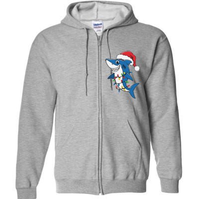 Santa Shark Christmas Lights Sharkmas Tree Xmas 2024 Full Zip Hoodie