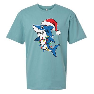 Santa Shark Christmas Lights Sharkmas Tree Xmas 2024 Sueded Cloud Jersey T-Shirt