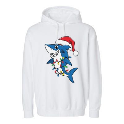 Santa Shark Christmas Lights Sharkmas Tree Xmas 2024 Garment-Dyed Fleece Hoodie