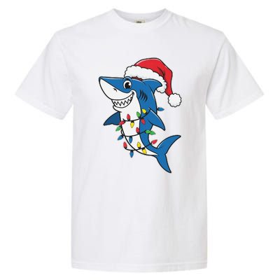 Santa Shark Christmas Lights Sharkmas Tree Xmas 2024 Garment-Dyed Heavyweight T-Shirt