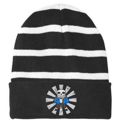 Sans Skeleton Cool Pixel Art Gift Striped Beanie with Solid Band