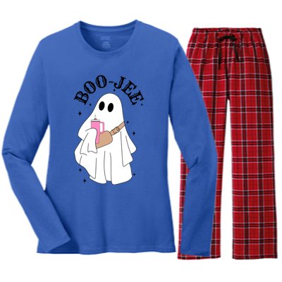 Spooky Season Cute Ghost Halloween Costume Boujee Boojee Meaningful Gift Women's Long Sleeve Flannel Pajama Set 