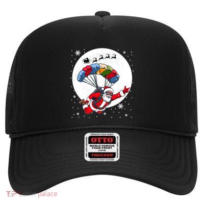 Santa Skydiving Christmas Moon Costume Skydiver Lover Family Cool Gift High Crown Mesh Back Trucker Hat