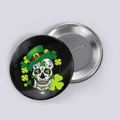 Sugar Skull Clover Skeleton Shamrock Irish Saint Patricks Button