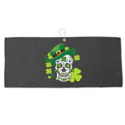 Sugar Skull Clover Skeleton Shamrock Irish Saint Patricks Large Microfiber Waffle Golf Towel