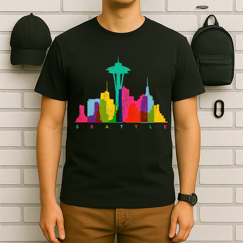 Seattle Skyline Colorful Washington T-Shirt