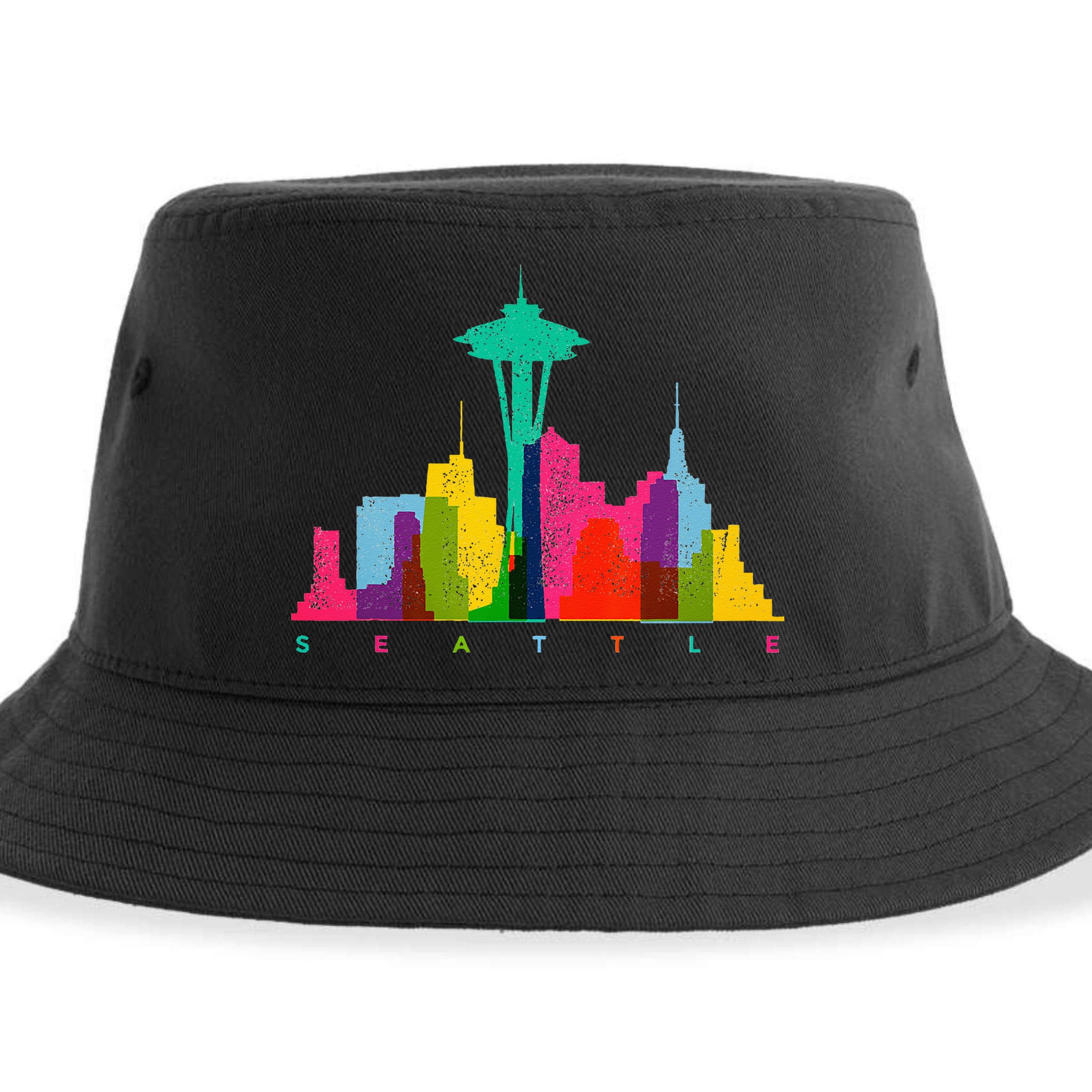 Seattle Skyline Colorful Washington Sustainable Bucket Hat