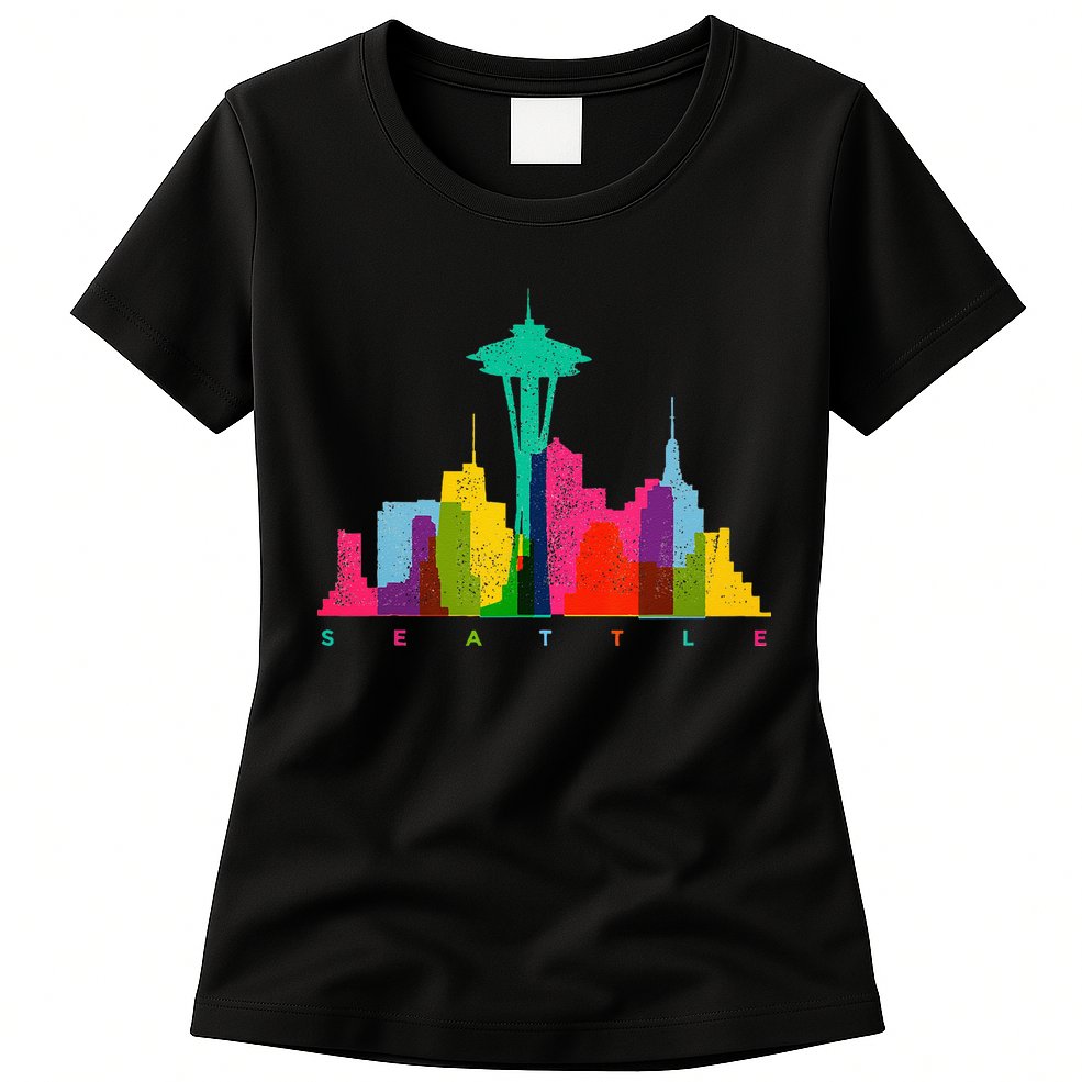 Seattle Skyline Colorful Washington Womens T-Shirt