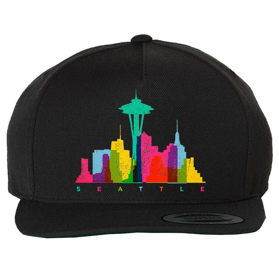 Seattle Skyline Colorful Washington Wool Snapback Cap