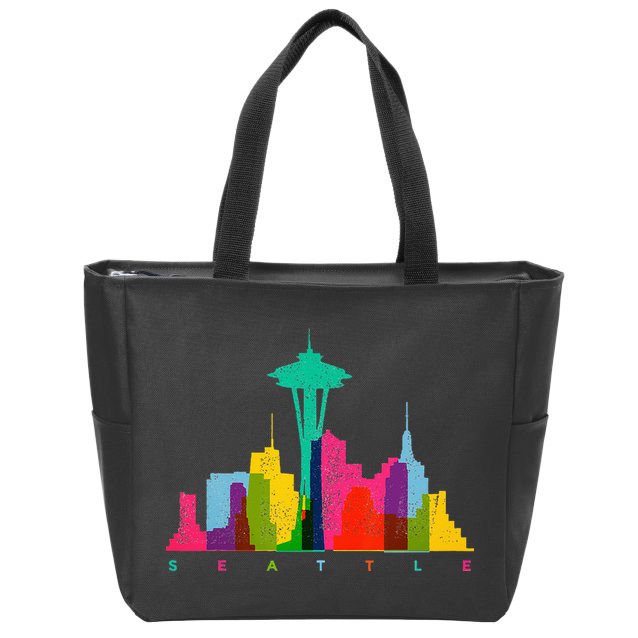 Seattle Skyline Colorful Washington Zip Tote Bag
