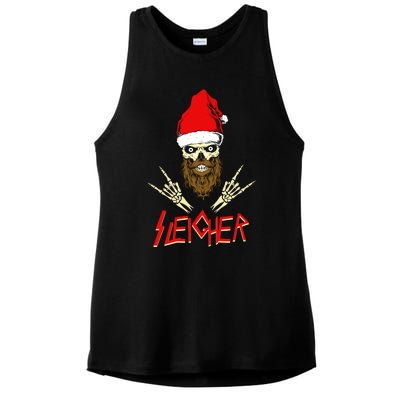 Sleigher Santa Christmas Skull Heavy Metal Rock N Roll Gift Ladies PosiCharge Tri-Blend Wicking Tank