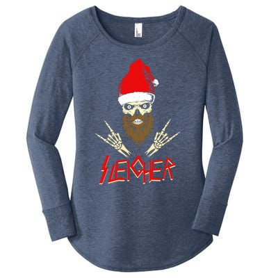 Sleigher Santa Christmas Skull Heavy Metal Rock N Roll Gift Women's Perfect Tri Tunic Long Sleeve Shirt