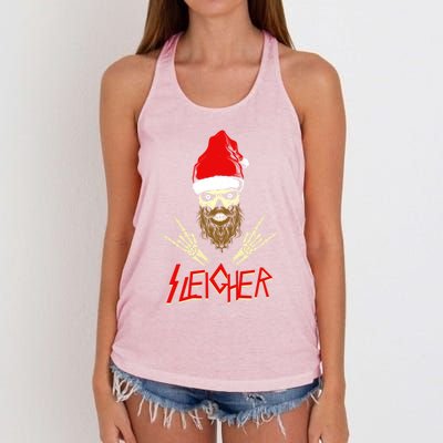 Sleigher Santa Christmas Skull Heavy Metal Rock N Roll Gift Women's Knotted Racerback Tank