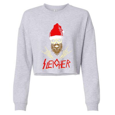 Sleigher Santa Christmas Skull Heavy Metal Rock N Roll Gift Cropped Pullover Crew