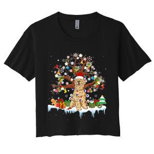 Santa Soft Coated Wheaten Terrier Dog Wearing Christmas Hat Women's Crop Top Tee