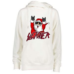 Sleigher Santa Claus Metal Christmas Funny Hail Santa Great Gift Womens Funnel Neck Pullover Hood