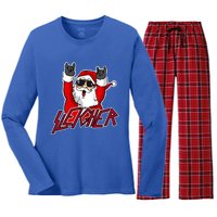 Sleigher Santa Claus Metal Christmas Funny Hail Santa Great Gift Women's Long Sleeve Flannel Pajama Set 