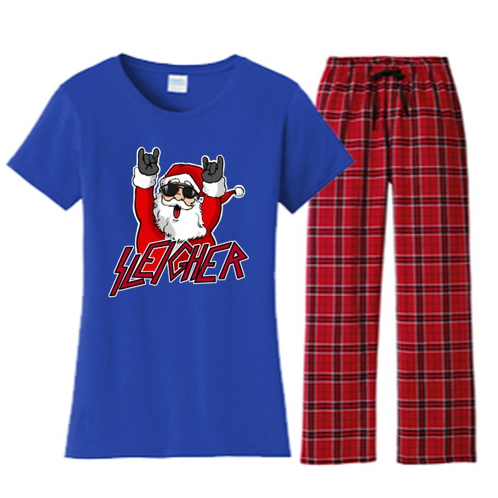 Sleigher Santa Claus Metal Christmas Funny Hail Santa Great Gift Women's Flannel Pajama Set