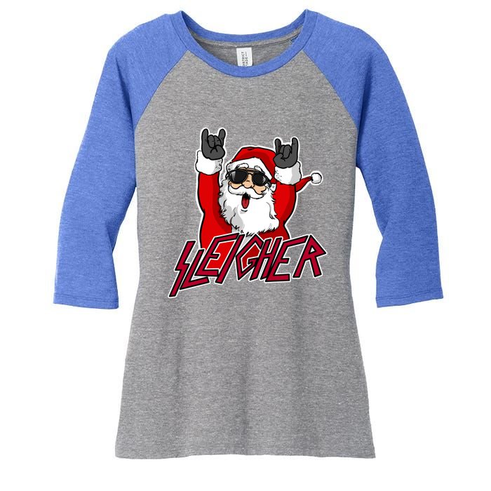 Sleigher Santa Claus Metal Christmas Funny Hail Santa Great Gift Women's Tri-Blend 3/4-Sleeve Raglan Shirt