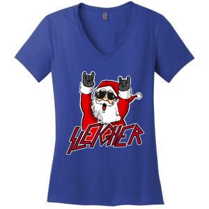 Sleigher Santa Claus Metal Christmas Funny Hail Santa Great Gift Women's V-Neck T-Shirt