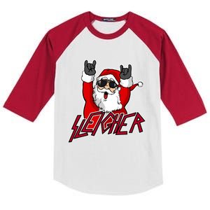 Sleigher Santa Claus Metal Christmas Funny Hail Santa Great Gift Kids Colorblock Raglan Jersey