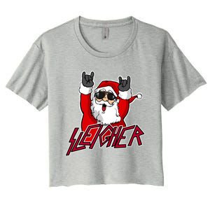 Sleigher Santa Claus Metal Christmas Funny Hail Santa Great Gift Women's Crop Top Tee