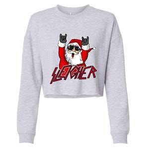 Sleigher Santa Claus Metal Christmas Funny Hail Santa Great Gift Cropped Pullover Crew