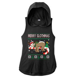 Santa Sloth Christmas Ugly Sweater Merry Slothmas Reindeer Cool Gift Ladies PosiCharge Tri-Blend Wicking Draft Hoodie Tank