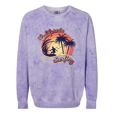 Surfing Sunset California Surfing Summer For Surf Lovers Gift Colorblast Crewneck Sweatshirt