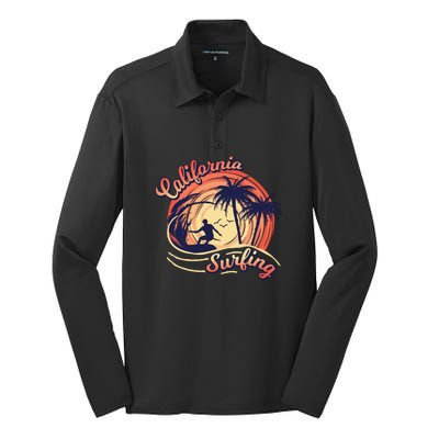 Surfing Sunset California Surfing Summer For Surf Lovers Gift Silk Touch Performance Long Sleeve Polo