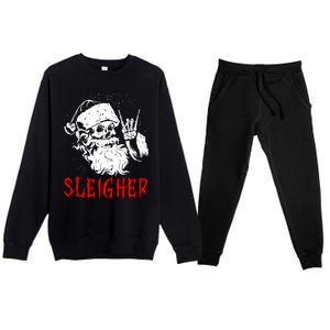 Sleigher Santa Claus Metal Christmas Rock On Hail Santa Cute Gift Premium Crewneck Sweatsuit Set