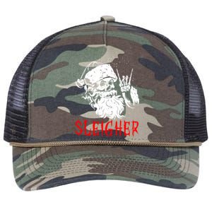 Sleigher Santa Claus Metal Christmas Rock On Hail Santa Cute Gift Retro Rope Trucker Hat Cap