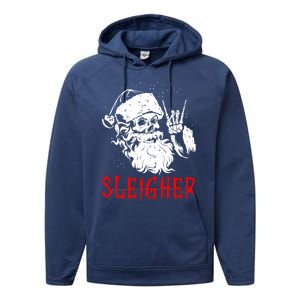 Sleigher Santa Claus Metal Christmas Rock On Hail Santa Cute Gift Performance Fleece Hoodie