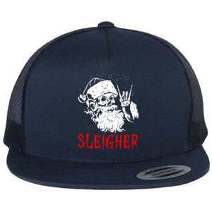 Sleigher Santa Claus Metal Christmas Rock On Hail Santa Cute Gift Flat Bill Trucker Hat