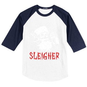 Sleigher Santa Claus Metal Christmas Rock On Hail Santa Cute Gift Baseball Sleeve Shirt