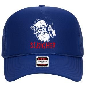 Sleigher Santa Claus Metal Christmas Rock On Hail Santa Cute Gift High Crown Mesh Back Trucker Hat