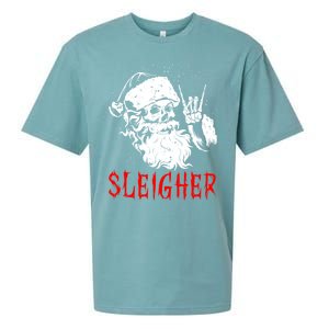 Sleigher Santa Claus Metal Christmas Rock On Hail Santa Cute Gift Sueded Cloud Jersey T-Shirt