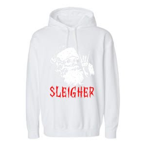 Sleigher Santa Claus Metal Christmas Rock On Hail Santa Cute Gift Garment-Dyed Fleece Hoodie