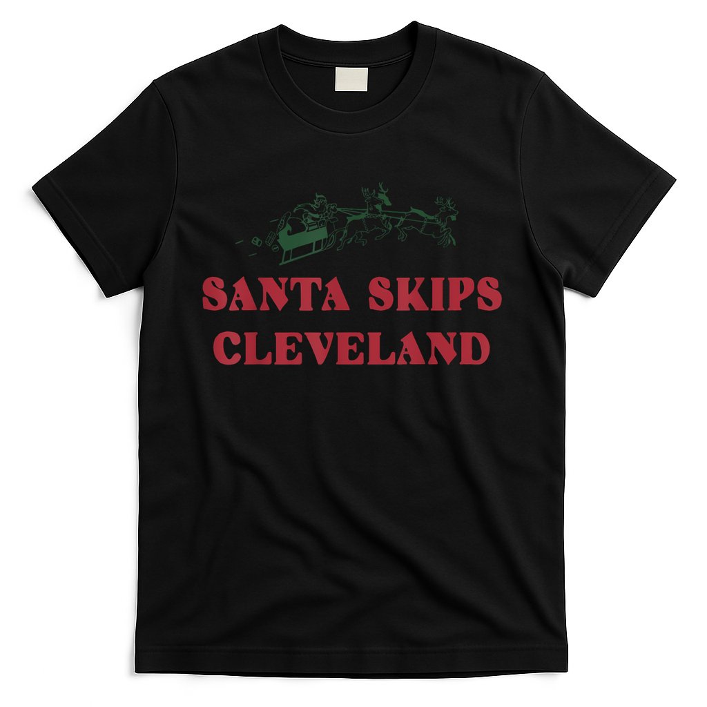 Santa Skips Cleveland Funny Santa Reindeer Xmas Christmas T-Shirt