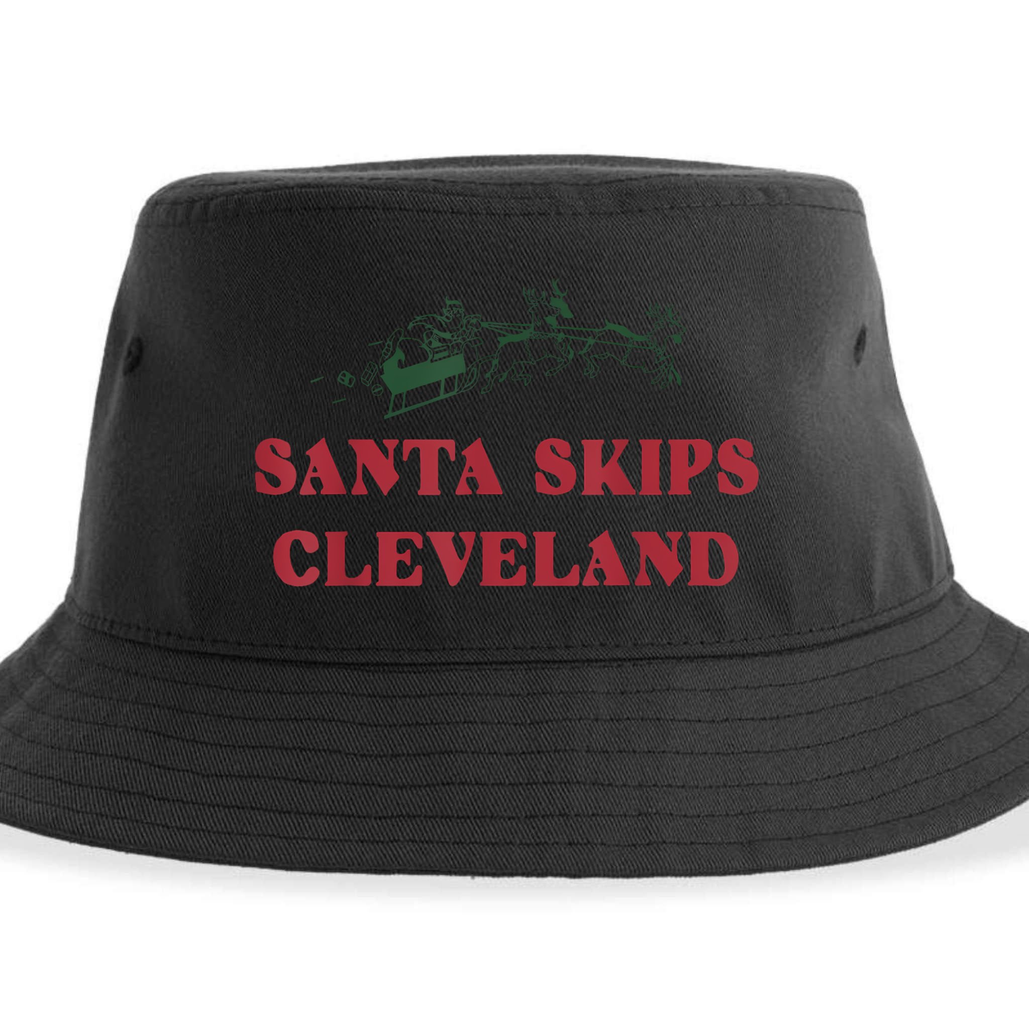Santa Skips Cleveland Funny Santa Reindeer Xmas Christmas Sustainable Bucket Hat