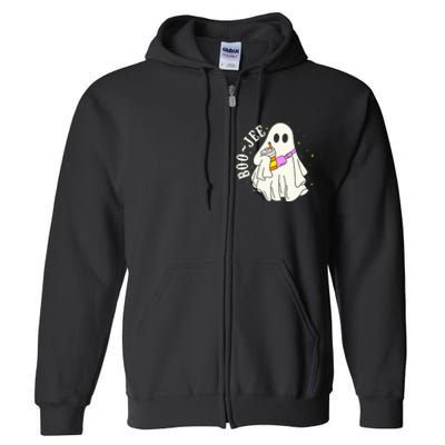 Spooky Season Cute Ghost Halloween Costume Boujee BooJee Full Zip Hoodie