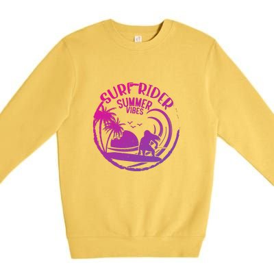 Surfing Sunset California Surf Rider Vintage Summer Vibes Gift Premium Crewneck Sweatshirt