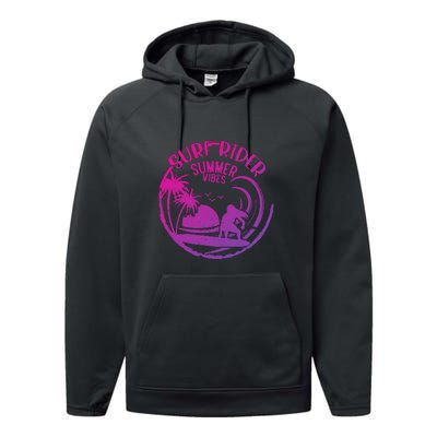 Surfing Sunset California Surf Rider Vintage Summer Vibes Gift Performance Fleece Hoodie