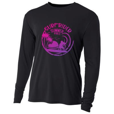 Surfing Sunset California Surf Rider Vintage Summer Vibes Gift Cooling Performance Long Sleeve Crew