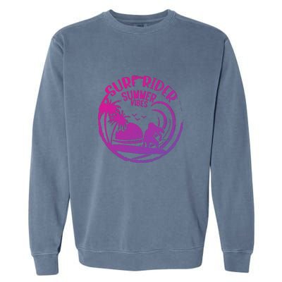 Surfing Sunset California Surf Rider Vintage Summer Vibes Gift Garment-Dyed Sweatshirt