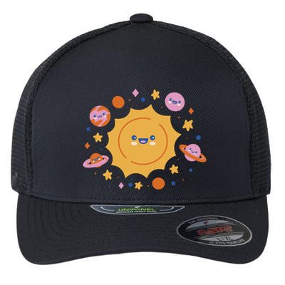 Solar System Cute Cartoon Flexfit Unipanel Trucker Cap