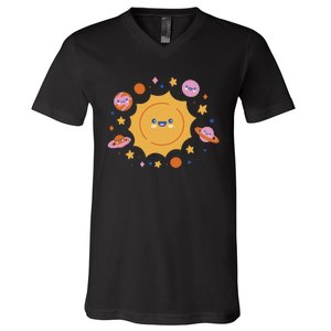 Solar System Cute Cartoon V-Neck T-Shirt