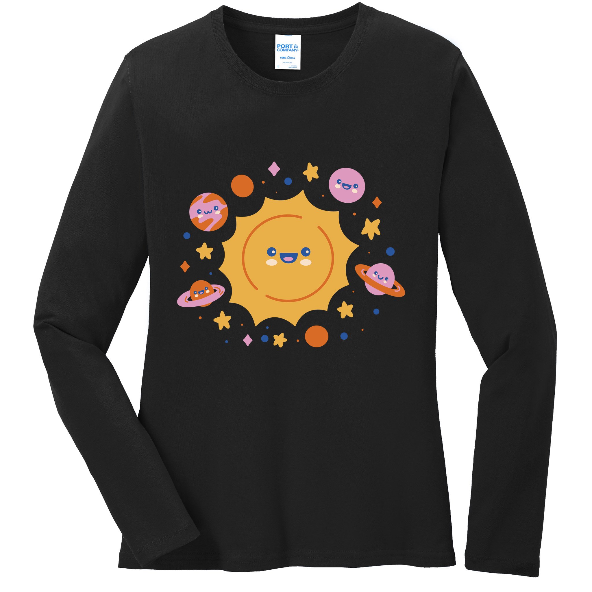 Solar System Cute Cartoon Ladies Long Sleeve Shirt